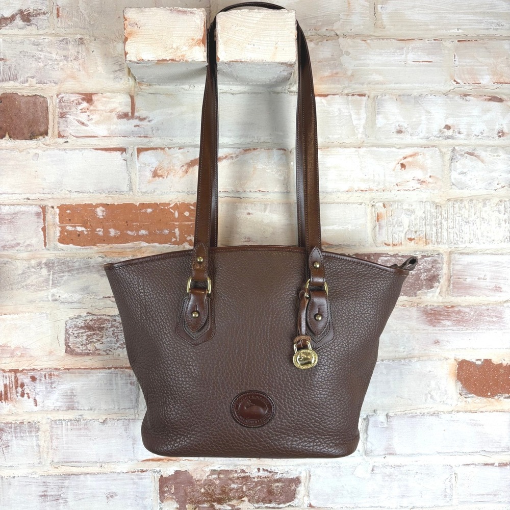 Vintage Dooney & Bourke AWL Brown Pebbled Leather Zip Top Tote USA